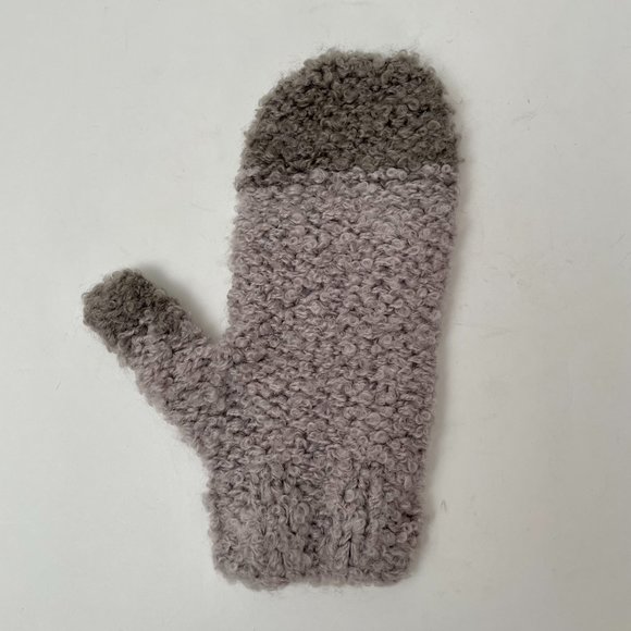 Two Tone Grey Super Soft Boucle Knit Mittens - Picture 3 of 5